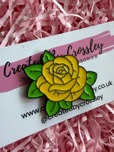 Load image into Gallery viewer, Yellow Rose Flower Pin Badge
