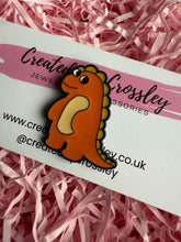 Load image into Gallery viewer, Orange Dinosaur Pin Badge
