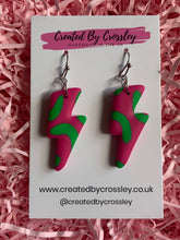 Load image into Gallery viewer, Pink Green Lightning Bolt Clay Earrings
