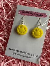 Load image into Gallery viewer, Yellow Smiley Face Clay Earrings
