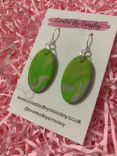 Load image into Gallery viewer, Green and Lilac Oval Clay Earrings
