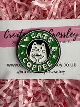 Load image into Gallery viewer, “I love cats and coffee” Pin Badge
