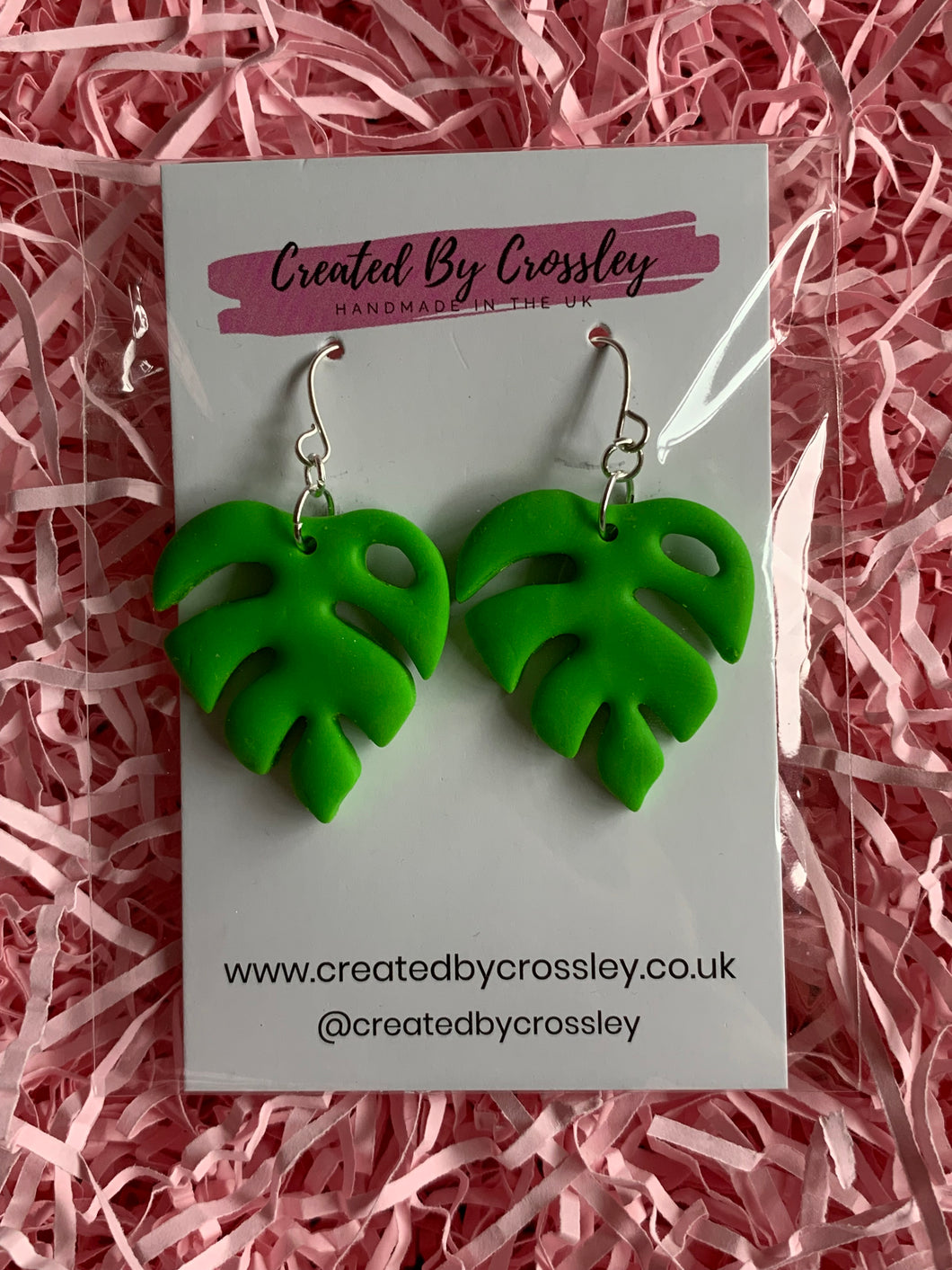 Green Monstera Leaf Clay Earrings