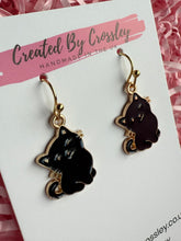 Load image into Gallery viewer, Black Cat Charm Earrings
