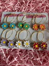 Load image into Gallery viewer, Colourful Daisy Charm Hoop Earrings
