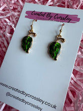 Load image into Gallery viewer, Green Leaf Charm Earrings
