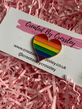 Load image into Gallery viewer, Rainbow Flag Heart Pin Badge
