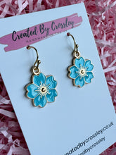 Load image into Gallery viewer, Blue Flower Charm Earrings
