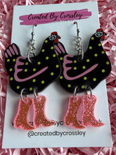Load image into Gallery viewer, Black Chicken Charm Earrings
