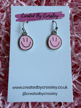 Load image into Gallery viewer, Pink Happy Face Charm Earrings
