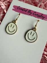 Load image into Gallery viewer, White Happy Face Charm Earrings
