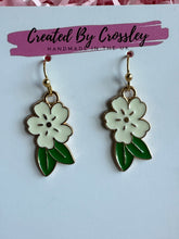 Load image into Gallery viewer, White Flower Charm Earrings
