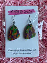 Load image into Gallery viewer, Green Purple Pattern Clay Earrings
