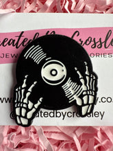 Load image into Gallery viewer, Skeleton Record Player Pin Badge
