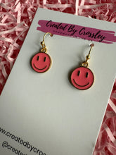 Load image into Gallery viewer, Pink Happy Face Charm Earrings
