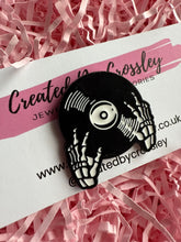 Load image into Gallery viewer, Skeleton Record Player Pin Badge

