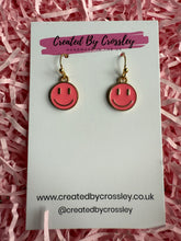 Load image into Gallery viewer, Pink Happy Face Charm Earrings
