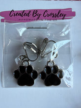 Load image into Gallery viewer, Black Paw Print Clip On Earrings
