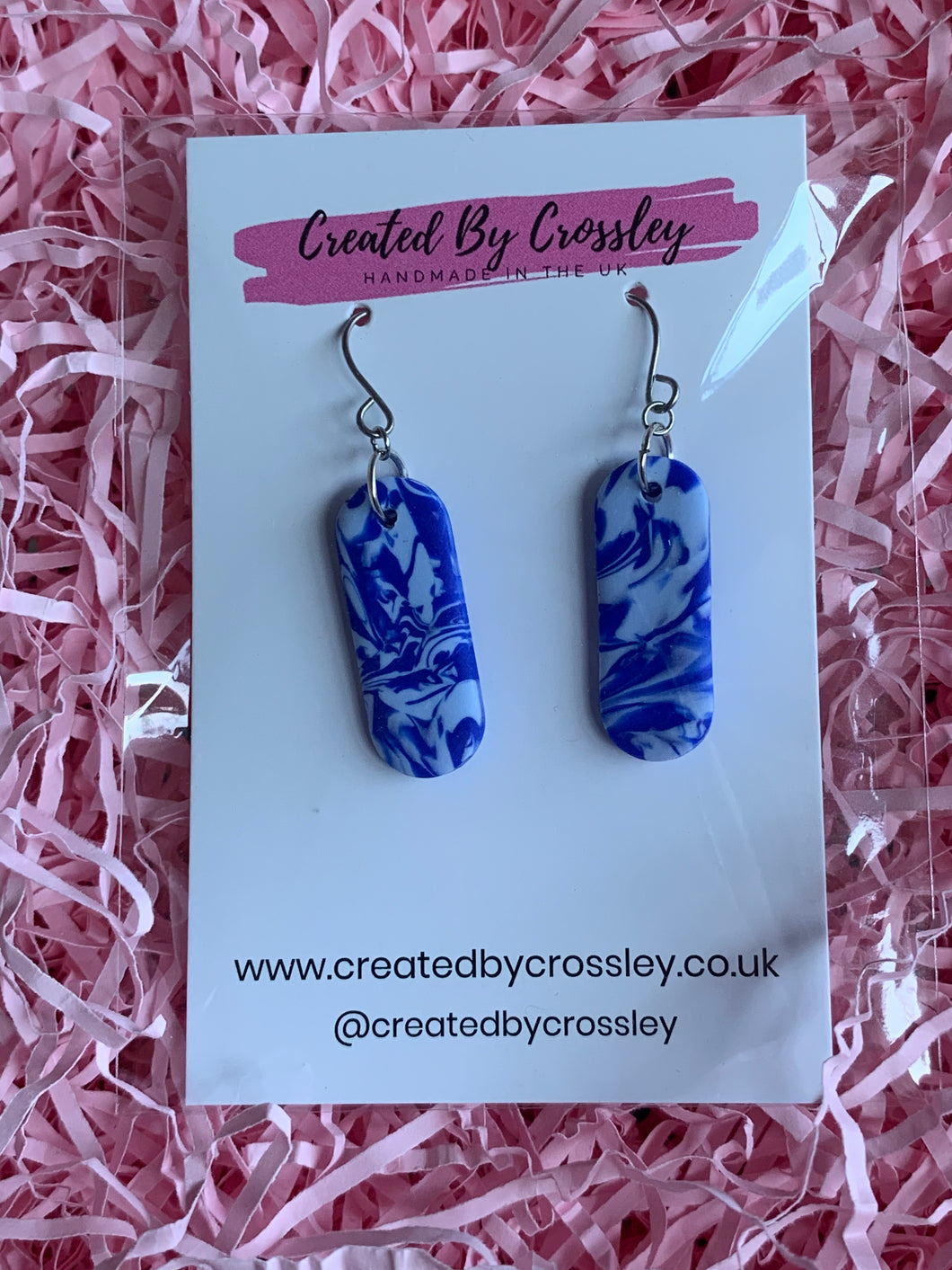 Blue Patterned Clay Earrings