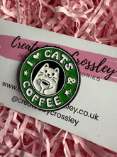 Load image into Gallery viewer, “I love cats and coffee” Pin Badge
