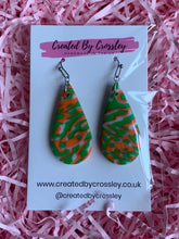 Load image into Gallery viewer, Green Pattern Teardrop Clay Earrings
