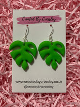 Load image into Gallery viewer, Green Monstera Leaf Clay Earrings
