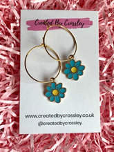 Load image into Gallery viewer, Colourful Daisy Charm Hoop Earrings
