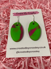 Load image into Gallery viewer, Green and Pink Oval Earrings
