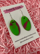 Load image into Gallery viewer, Green and Pink Oval Earrings
