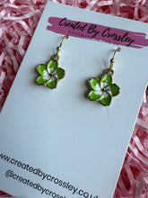 Load image into Gallery viewer, Green Flower Charm Earrings

