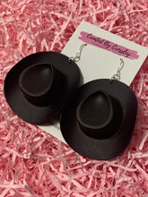 Load image into Gallery viewer, Large Black Cowboy Hat Charm Earrings
