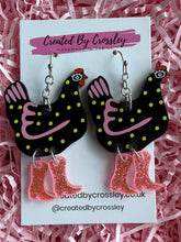 Load image into Gallery viewer, Black Chicken Charm Earrings
