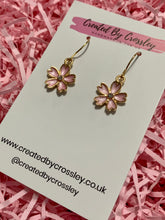 Load image into Gallery viewer, Pink Gem Flower Charm Earrings
