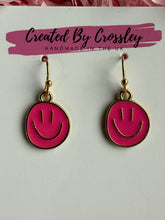 Load image into Gallery viewer, Pink Happy Face Charm Earrings
