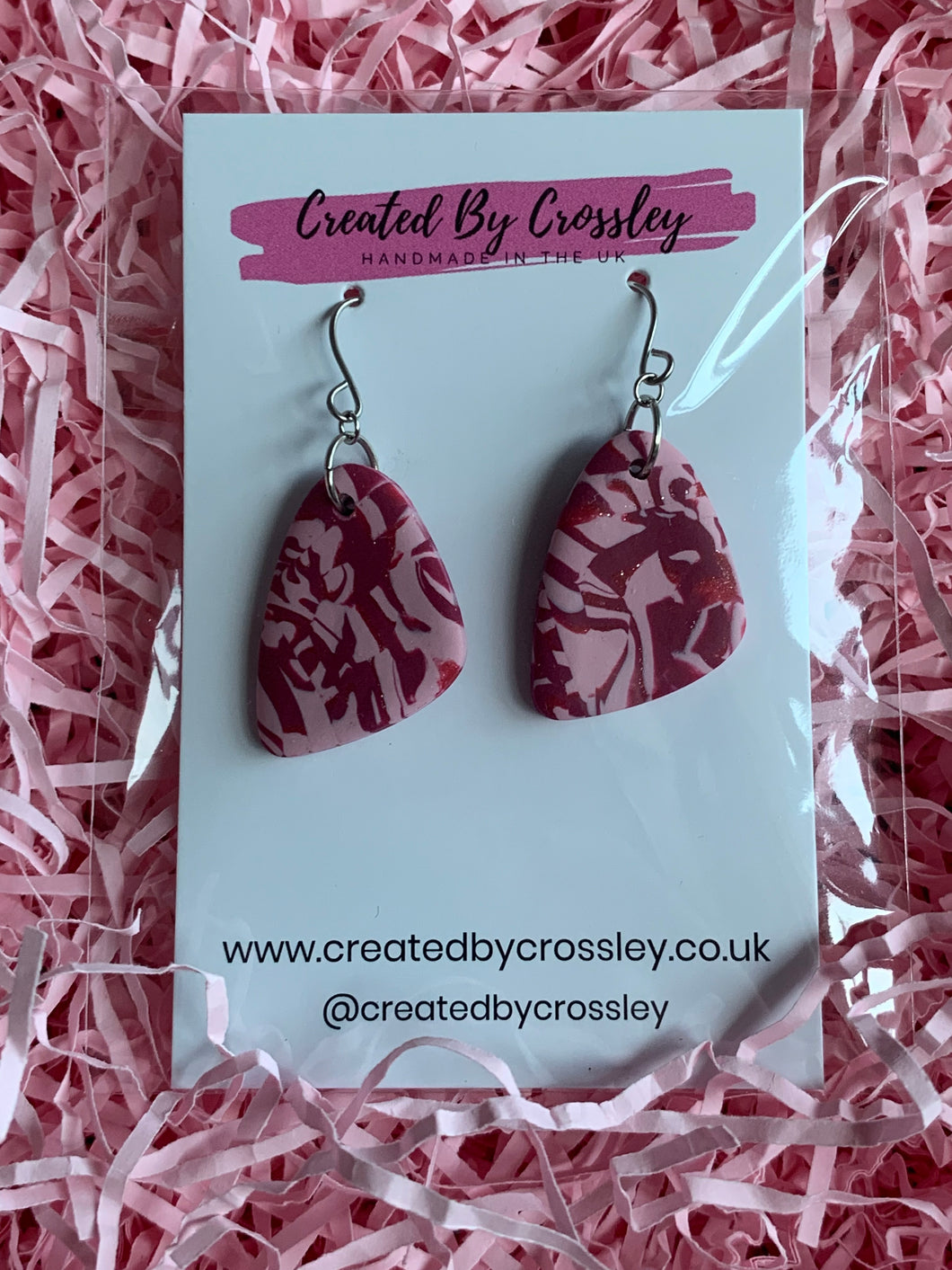 Pink Patterned Clay Earrings