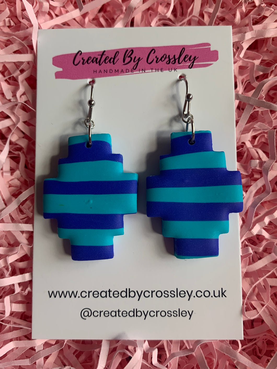 Blue Striped Clay Earrings