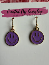 Load image into Gallery viewer, Purple Happy Face Charm Earrings
