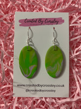 Load image into Gallery viewer, Green and Lilac Oval Clay Earrings
