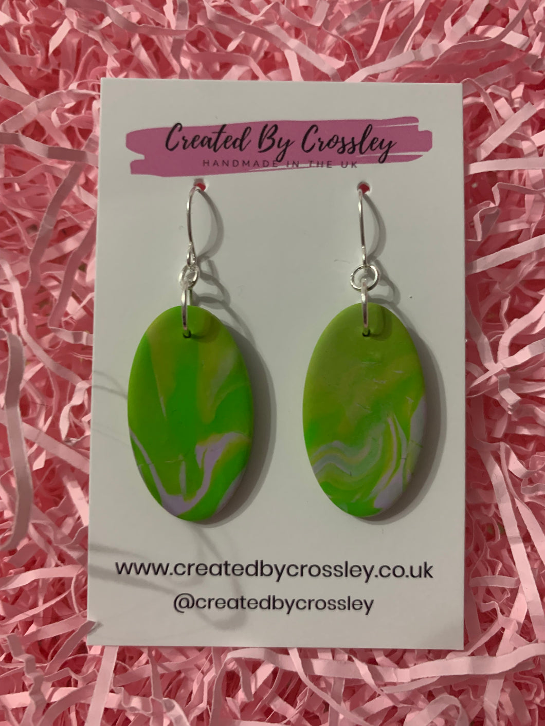 Green and Lilac Oval Clay Earrings