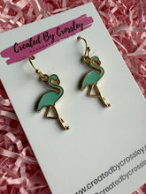 Load image into Gallery viewer, Blue Flamingo Charm Earrings
