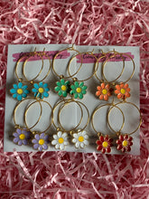 Load image into Gallery viewer, Colourful Daisy Charm Hoop Earrings
