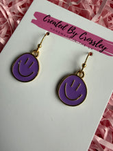 Load image into Gallery viewer, Purple Happy Face Charm Earrings
