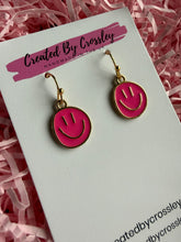 Load image into Gallery viewer, Pink Happy Face Charm Earrings

