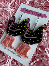 Load image into Gallery viewer, Black Chicken Charm Earrings
