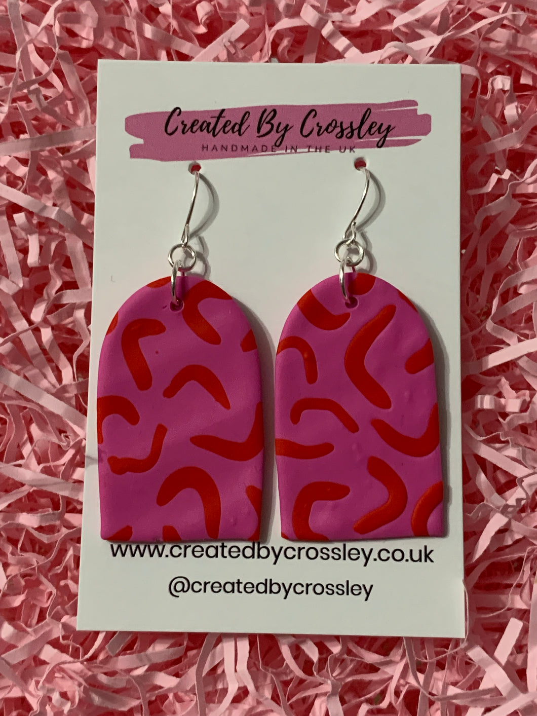 Pink and Red Arch Clay Earrings