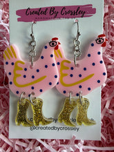 Load image into Gallery viewer, Pink Chicken Charm Earrings
