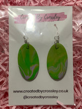 Load image into Gallery viewer, Green and Lilac Oval Clay Earrings
