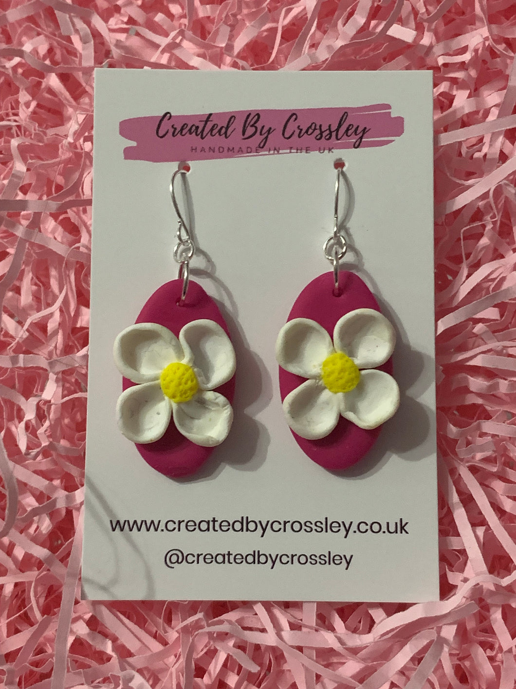 Pink and White Flower Clay Earrings
