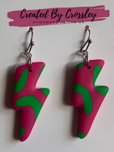 Load image into Gallery viewer, Pink Green Lightning Bolt Clay Earrings
