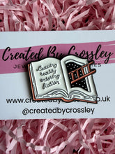 Load image into Gallery viewer, “Leaving reality entering fiction” Book Pin Badge
